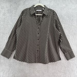 Foxcroft Non-Iron Mary Top Womens 18 Brown Black Striped Button Front Shirt